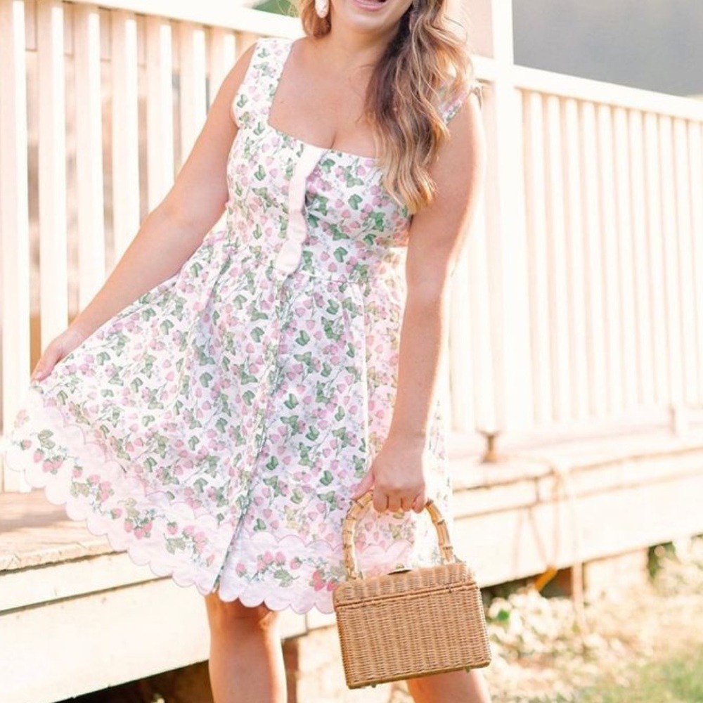 Dondolo Strawberries Embroidered  Mini Dress in XXL New